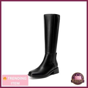 Knee High Boots Square Toe Low Block Heel Casual Comfort Riding Long Boots